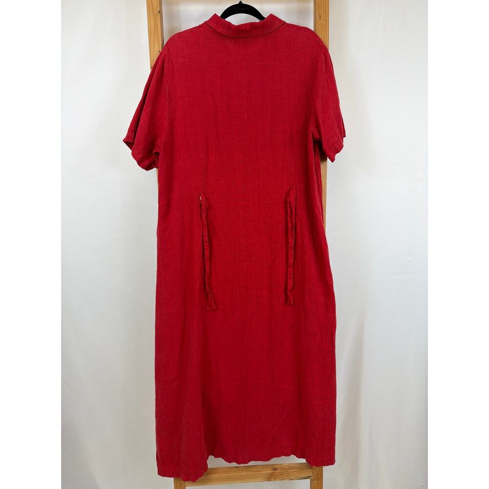 Vintage 90's Norm Thompson Red Linen Back Tie Button Midi Dress Made in USA XL - Picture 6 of 8